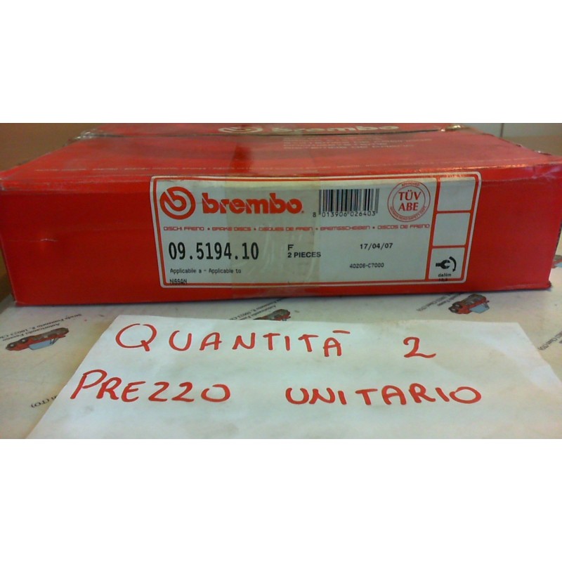 BREMBO 09519410 DISCO FRENO ANTERIORE