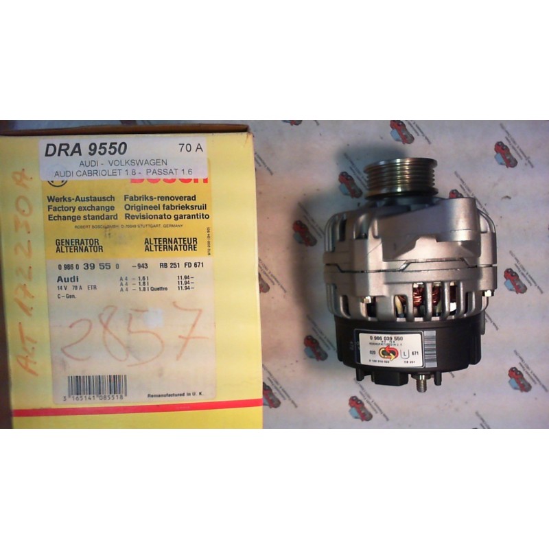 BOSCH  0986039550 ALTERNATORE AUDI VOLKSWAGEN 70A , CODICI COMPATIBILI: BOSCH 0123310022, BOSCH 0123310043, BOSCH 0123310044, R