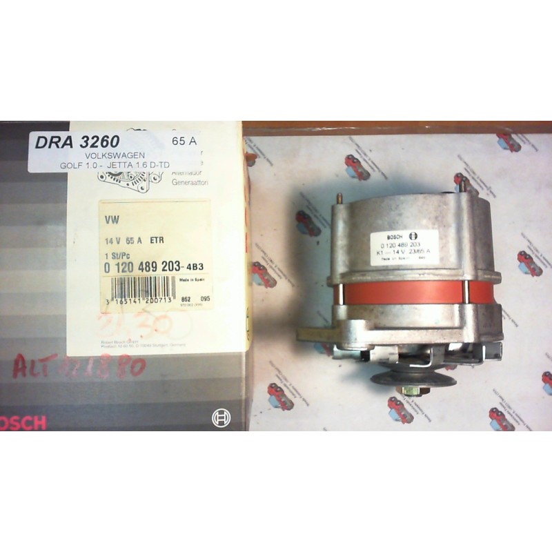 BOSCH  0120489203 ALTERNATORE VOLKSWAGEN GOLF - JETTA 65A , CODICI COMPATIBILI: BOSCH 0986033260, MAGNETI MARELLI 943356217010,