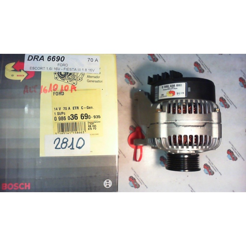 BOSCH  0986036690 ALTERNATORE FORD ESCORT FIESTA 70A , CODICI COMPATIBILI: BOSCH 0120485029, BOSCH 0123310014, REMY DRA6690