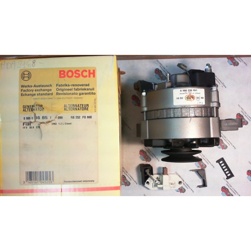 BOSCH  0986036651 ALTERNATORE FIAT UNO PANDA 55A , CODICI COMPATIBILI: MAGNETI MARELLI 944390366510, REMY DRA6651