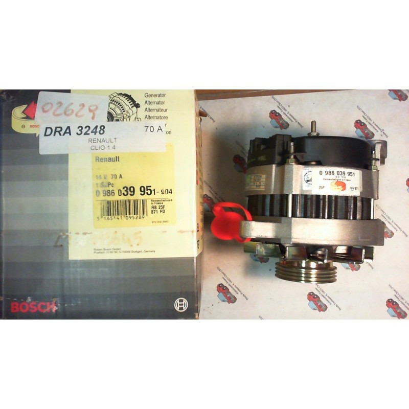 BOSCH  0986039951 ALTERNATORE RENAULT CLIO 70A , CODICI COMPATIBILI: MAGNETI MARELLI 944390399510, REMY DRA3248